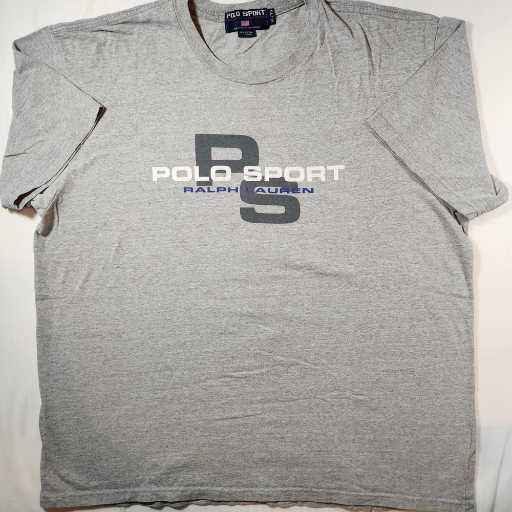 Vintage Polo Sport Ralph Lauren T-Shirt Mens XL Gray Graphic Logo Tee 90s Cotton